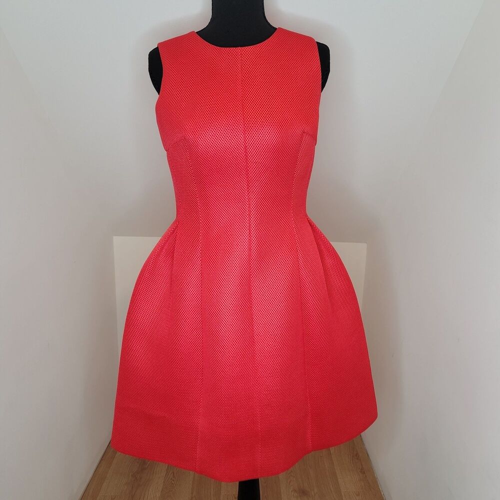 Calvin Klein Red Scuba Open Weave Jersey Fit Flare Dress Size 6 Medium